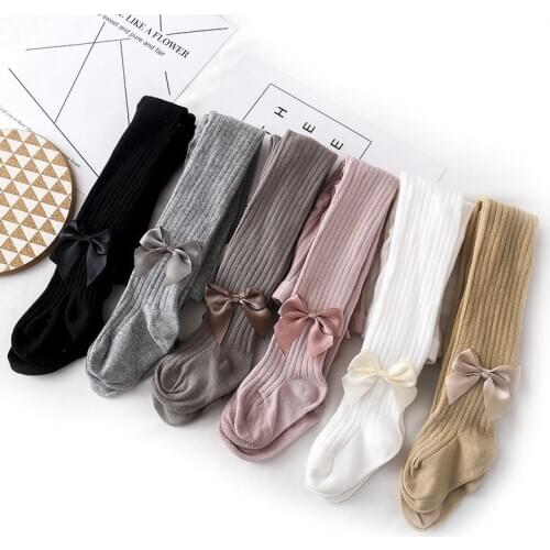 Cute Bowknot Tights for Girls Knitted Cotton Winter Girls Tights High Waist Children Pantyhose Baby Girl Toddler Tights 0-8 Yrs