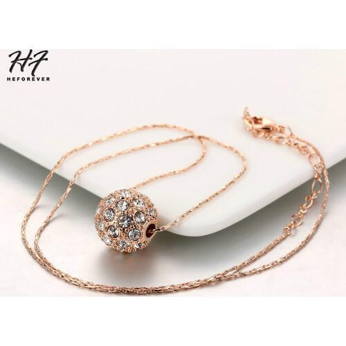 Trendy Lucky Ball Pendants Necklaces for Women Rose White Gold Color CZ Crystal Fashion Jewelry For Girls Xmas Gift N252