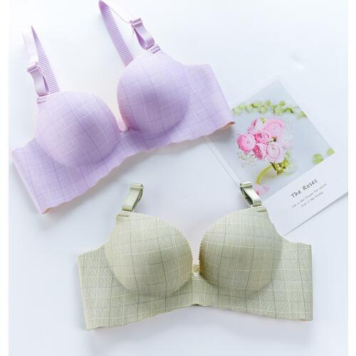 Underwear Female Bra Sexy Plaid Gather No Wireless shou fu ru on, Seamless Thick Thin Small Bra L