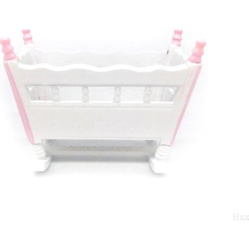 New 1:12 Miniature Dollhouse Furniture White Wooden Baby Nursery Cradle Bed Crib Mini Doll House Accessories Decor