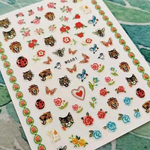 Newest WG 681 design 3d nail sticker template back glue DIY nail decal decoration tools for nail art design