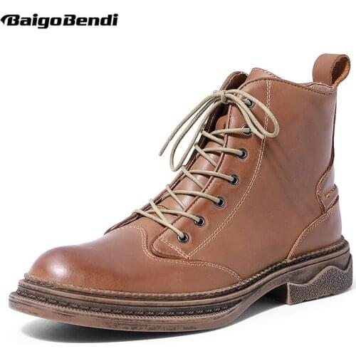 LOVE THESE BOOTS!! Hight End Full Grain Leather Ankle Boots Men Lace Up Work Boots Business Man Basic Boots Trendy Winter Shoes