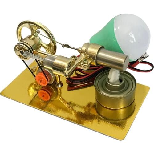Single Cylinder Stirling Engine Model Science Experiment Kit Small Production Kit (Random Color of Bulb) - Golden