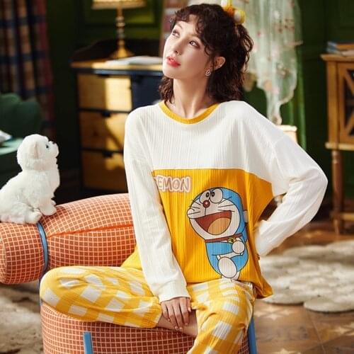 Autumn Pyjamas Sets Women Long Sleeve Cartoon Cat Anime Pijama Mujer Sleepwear Korean Loose Pajamas Leisure Wear pijamas Femme