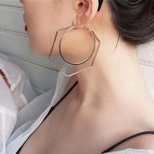 Punk Geometric Earrings Exaggeration Big Hexagon Hoop Earrings For Women 2021 Fashion Jewelry Statement Earrings Party Gifts