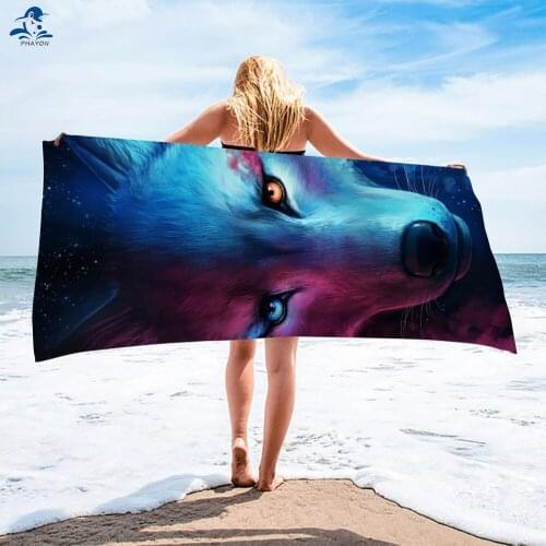 PHAYON Wolf Print Microfiber Bath Towels For Adult Sand Free Quick Dry Beach Towel Yoga Mat Beach Poncho Sun Lounger Blanket