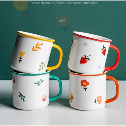 Simple Creative Mug Coffee Cute Ceramic Handmade Flower Funny Mug Personnalisable Szklanki Do Kawy Kitchen Drinkware DB60MK