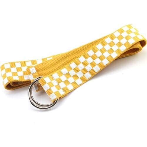 1pcs Unisex fashion plaid Checkerboard printed canvas belt Hip Hop punk style double D ring buckle belt jeans trouser waistband