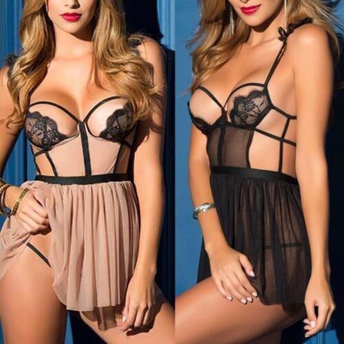 Sexy Sleepwear Fashion Women Cute Sexy Lingerie Hollow Temptation Lace Underwear Bodysuit Seksi Gecelik Camisola Plus Size S-2XL