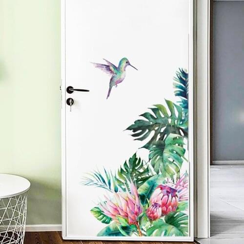 Removable Multicolor Bird Wall Stickers for Bedroom Living room Door Sticker Green Leaves Wall Decals Vinyl DIY Plant Murals