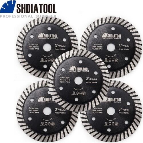 SHDIATOOL 5pcs/pk 3" Diamond Turbo Saw Blade 75mm Cutting Disc for Granite Concrete marble concrete Masonry