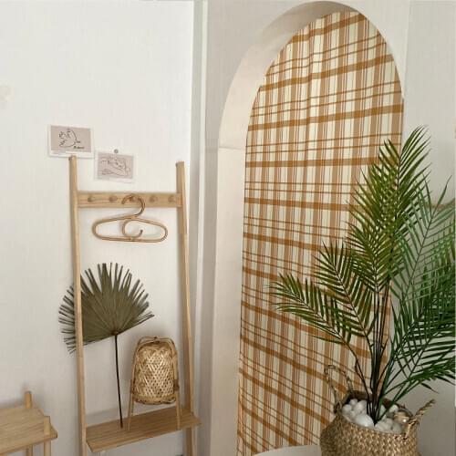 Curtain yellow lattice door curtain living room bedroom home decoration multifunctional background hanging cloth curtain