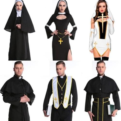 Sexy Lady Nun Superior Costume Carnival Halloween Church Religious Convent Cosplay Fancy Party Dress