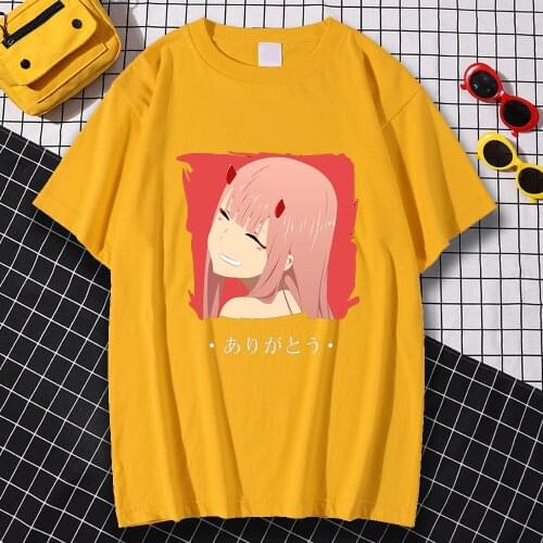 Short Sleeve Fashion Man Tees Shirt Large Size T-shirts Cartoons Anime Zero Two Printing Tops Casual Crewneck Tees Shirts Male