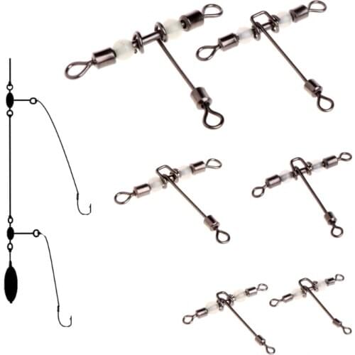 5Pcs 3 Way Luminous T-shape Cross-line Rolling Swivel With Pearl Beads Fishing Swivels Fishhooks Fishing Connector Drop Ship