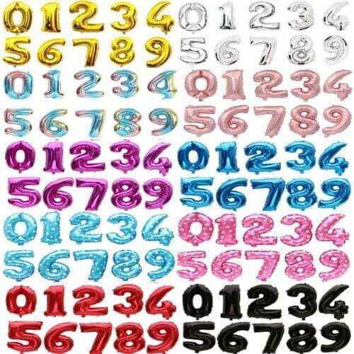 Festive Party Supplies 16 32inch Number Foil Balloon Rose Gold Silver Blue Discolor Digital Birthday Party Decoration