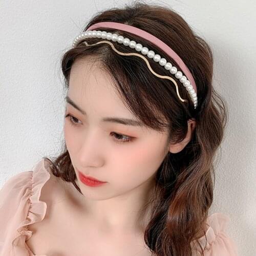 2021 New Pearl Simple Women Hairpin Girls Hairband French Haircut Bundle Headband Fashion Accessories Metal Wave Hair Band