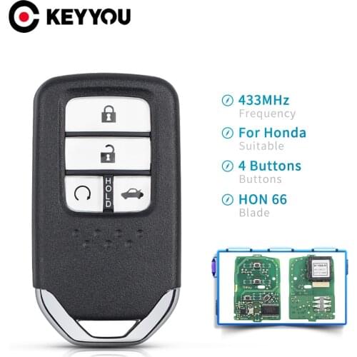KEYYOU Replacement KR5V2X ASK 4 Buttons Smart Remote Control Key Fob 433Mhz With ID47 Chip For Honda Civic 2014 2015 2016 2017