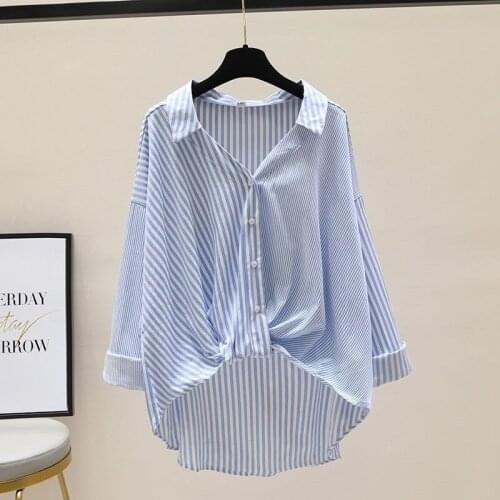 Fashion Female Tops and Blouses 2021 Spring Summer Elegant Blouse Women Striped Shirt Long Sleeve Womens Plus Size Shirts Y953