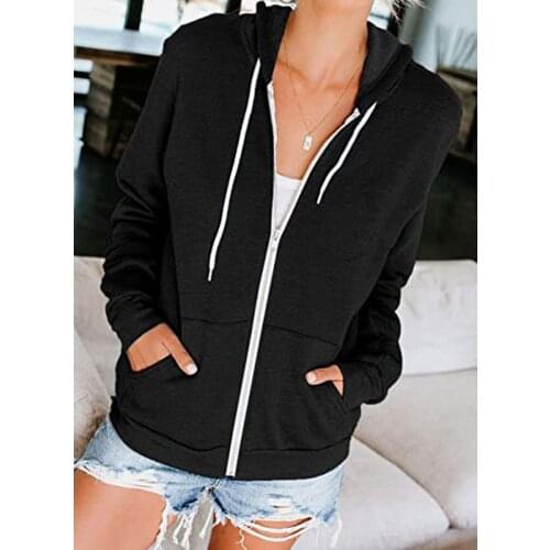 Women Hooded Sweatshirt Autumn Winter Solid Harajuku Drawstring Hoodie Casual Long Sleeve Zip Up Tops Female Womens Winter Tops
