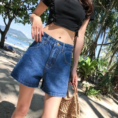 Blue Shorts high waist jeans woman Denim Short for Women summer black white streetwear new hot sell Wide Leg Pants plus size