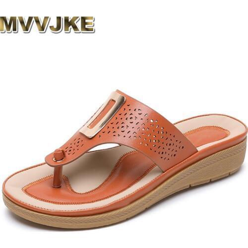 MVVJKE 2020 size 35-41 women leather platform flip flops ladies summer beach wedge slippers woman casual soft shoes slippers