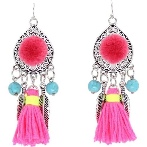 Women Earrings Boho Handmade Jewelry Multicolor Tassel Hanging Accessories Beach Drop Earrings Gift for Female