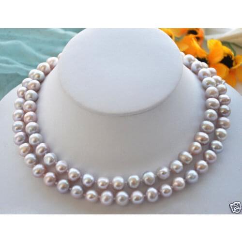 Fashion Womens 7-8mm Natural Purple Freshwater Cultured Pearl Necklace 32'' A