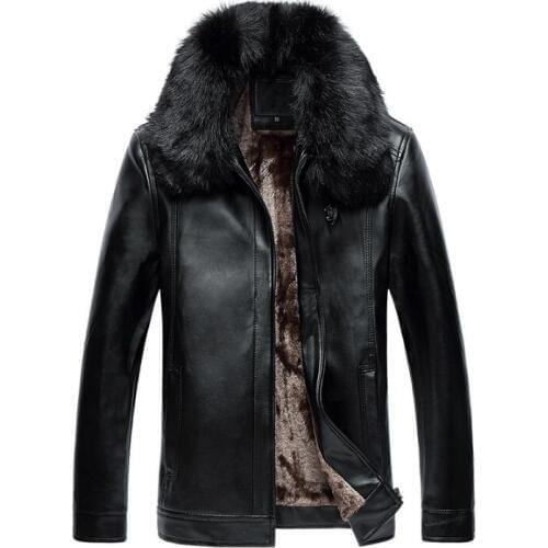 Winter plus velvet removable fur collar medium-long leather jacket men jaqueta de mens coats chaqueta de cuero de los hombres