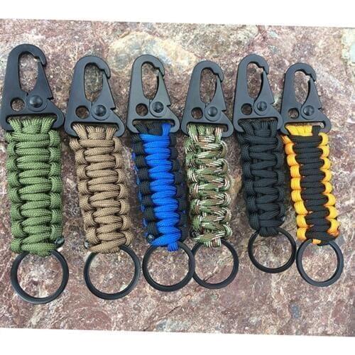1PC Camping Survival Kit Military Parachute Cord Emergency Knot Key Chain Ring Camping Carabiner Rope Keychain Outdoor EDC Tool