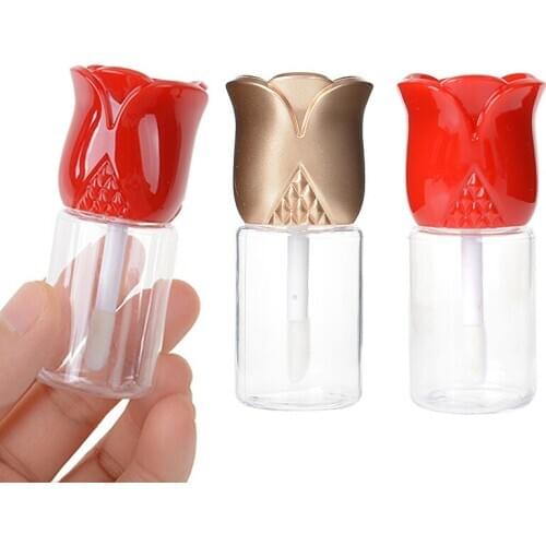 10.5ml Empty Lip Gloss Lip Glaze Tube DIY Lip Balm Wand Tube with Rose Flower Shaped Cap Mascara Brush Container Lipstick Bottle