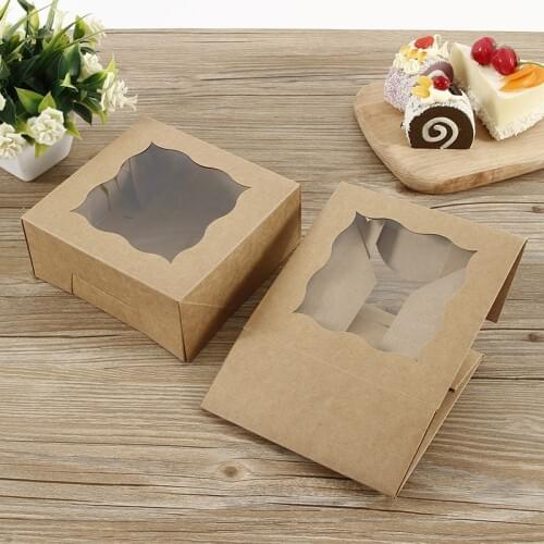 12Pcs/Lot Cake Kraft Paper Box Candy/Jewelry/Cake/Biscuits Packaging Box DIY Muffin Packaging Box with Transparent Window