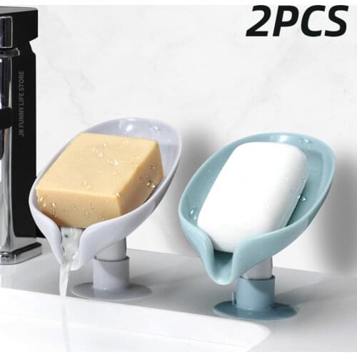 2PCS Suction Cup Soap dish For bathroom Shower Portable Leaf Soap Holder Plastic Sponge Tray For Kitchen Bathroom accessories