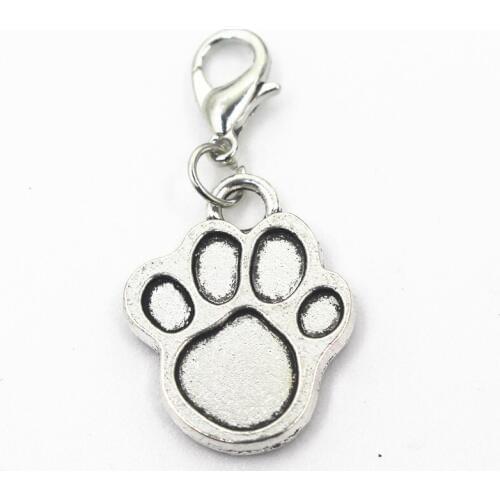 2018 New 20pcs/lot Silver Dog Paw Pet Paw Dangle Charms Hanging Lobster Clasp Charm DIY Jewelry Accessories Necklace Pendant