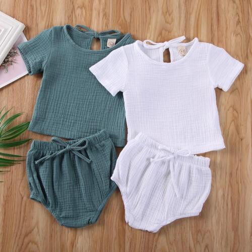 2019 New arrival Newborn Kids Baby Boy Girl Clothes Cotton & Linen Tops+Shorts Pants Outfits Set