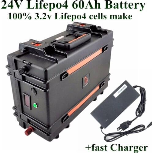 24V 60AH LiFePO4 Battery Pack Super Long life 1500W 24v 50ah Electric bike Scooter waterproof case LCD display suitcase +charger
