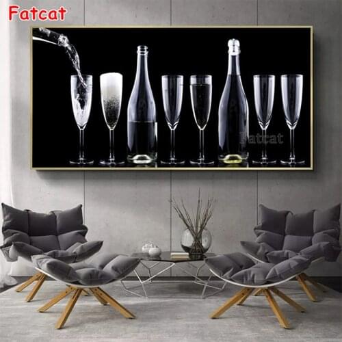 5D Diamond Embroidery Picture Red wine, wine glass, bar restaurant decoration Of Rhinestone Diamond Painting Cross Stitch PP1512