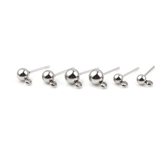 8Seasons 7mm/8mm/9mm Stainless Steel Ear Post Stud Earrings Ball Silver Color W/ Loop DIY Making Earrings Jewelry Findings,10PCs