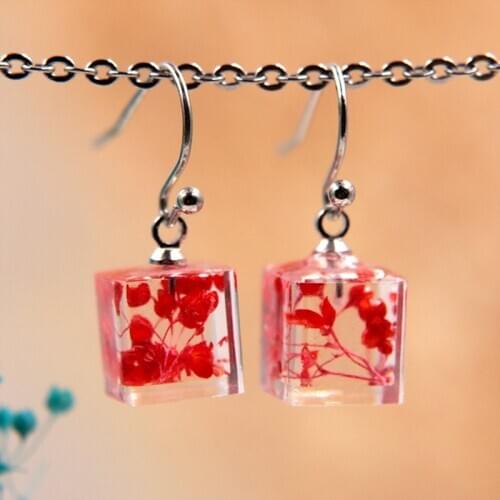 8Seasons Alloy Hook Red Purple Pink Royal Orage Yellow Green Fuchsia Dry Flower Resin Pendants Fashion Jewelry For Women,1Pair