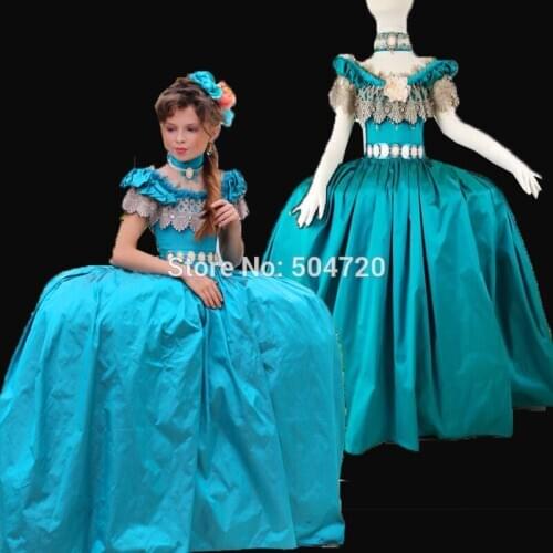 Tailored!Blue Vintage costumes 18th Duchess Retro medieval Renaissance Reenactment Theatre Civil war Victorian dress HL-382
