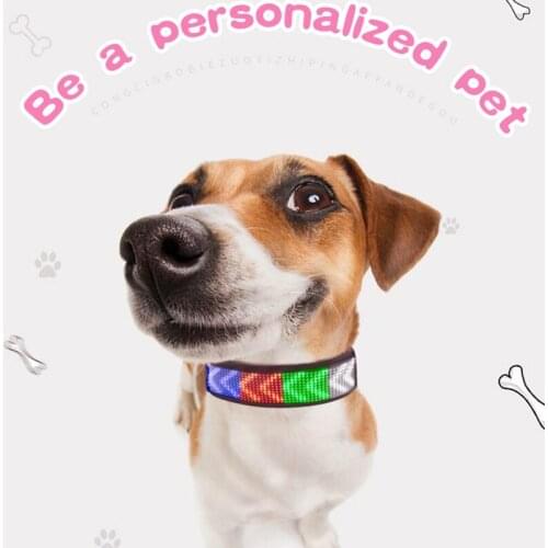 Pet Accessories LED Flashing Light Dog Collar Leashes Bluetooth Smartphone Control USB Rechargeable Scrolling Message LED Panel