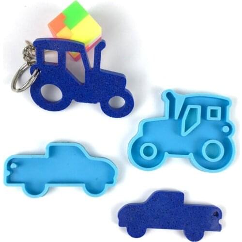 Car Series Keychain Epoxy Resin Mold Shiny Glossy Tractor Necklace Pendant Silicone Mould DIY Crafts Jewelry Decorations M2EA