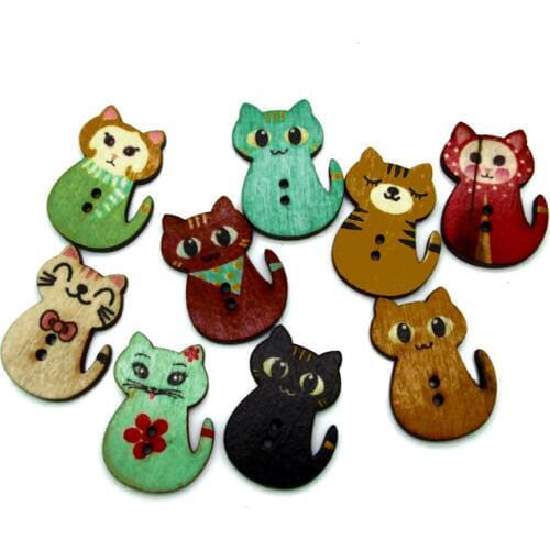 50pcs 29x21mm Random Mixed Cats Pattern Wooden Buttons For Clothes Crafts Sewing Scrapbooking DIY Accessories