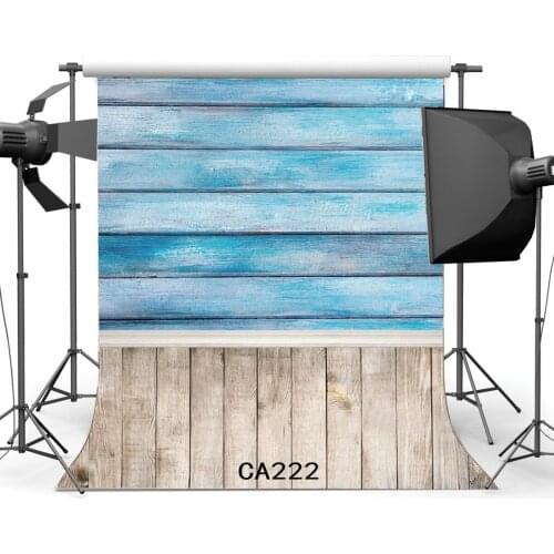 Photography Backdrops Peeled Blue Painted Wood Wallpaper & Wreathered Stripe Wooden Floor Toddlers Portraits Background