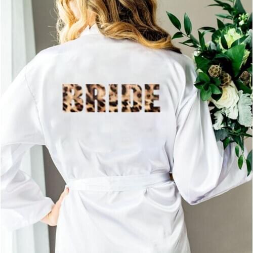 Leopard Printing Robe wedding Party Satin Women Pajamas Robe Kimono Bathrobe Dress Gown Custom Female Robes