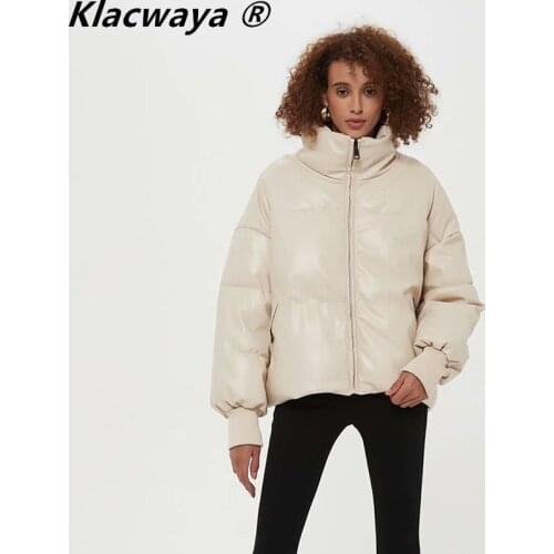 Klacwaya Za 2021 Women Jackets Autumn Winter Thicken Streetwear Parkas Long Batwing Sleeve Pockets Female Bread Clothes Coats