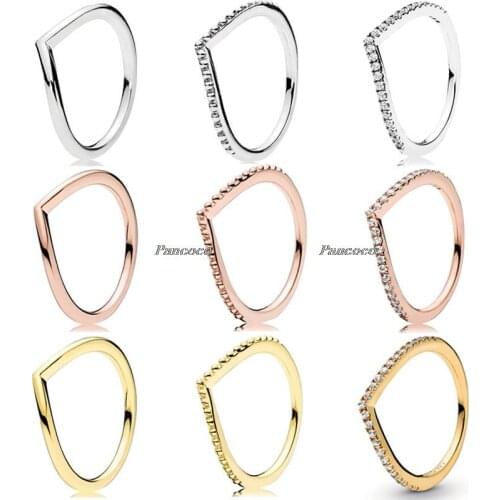 Authentic 925 Sterling Silver Wish Bone Ring Set With Crystal Stack Rings For Women Wedding Party Europe Fashion Jewelry