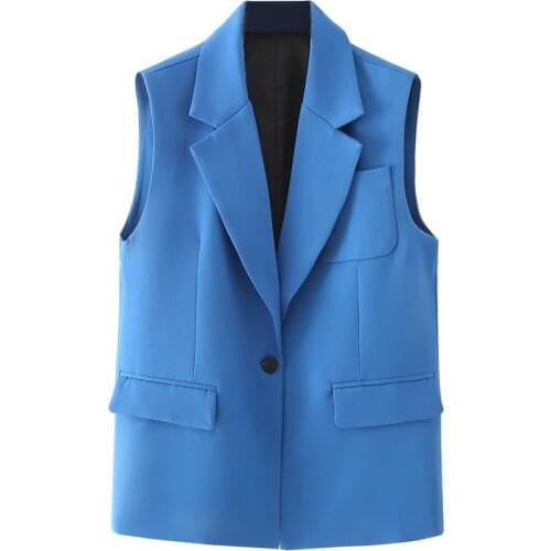 Pocket Tank Top 2021 summer new lady coat women casual Buttons loose vest Suits jacket Office sleeveless Chic Waistcoat Blazer