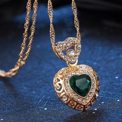 Fashion Heart Alloy Rhinestone Necklace Ear Studs Earrings Women Jewelry Set