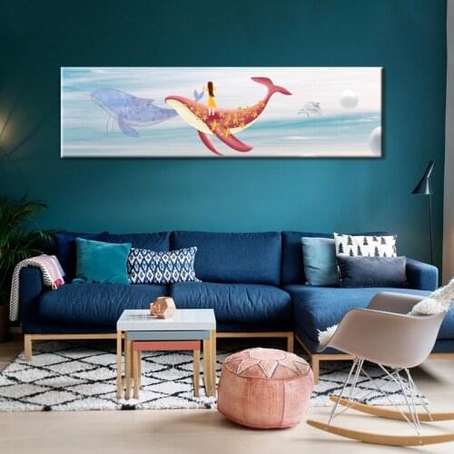 Cartoon Watercolor Whale Fish Girl Boat Posters and Prints Art Canvas Painting Home Decoration Wall Pictures Children Nursery